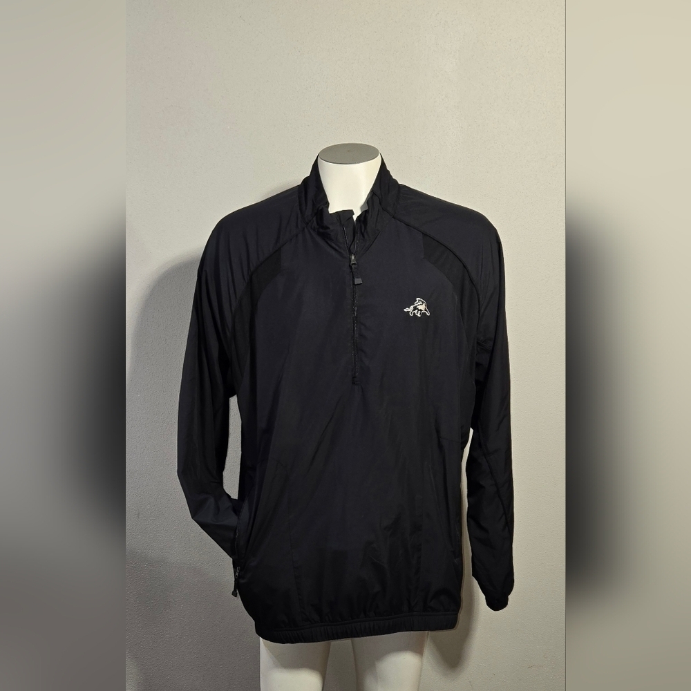 MEN BLACK ADIDAS 1/4 ZIP WINDBREAKER PULLOVER JACKET - SIZE XL